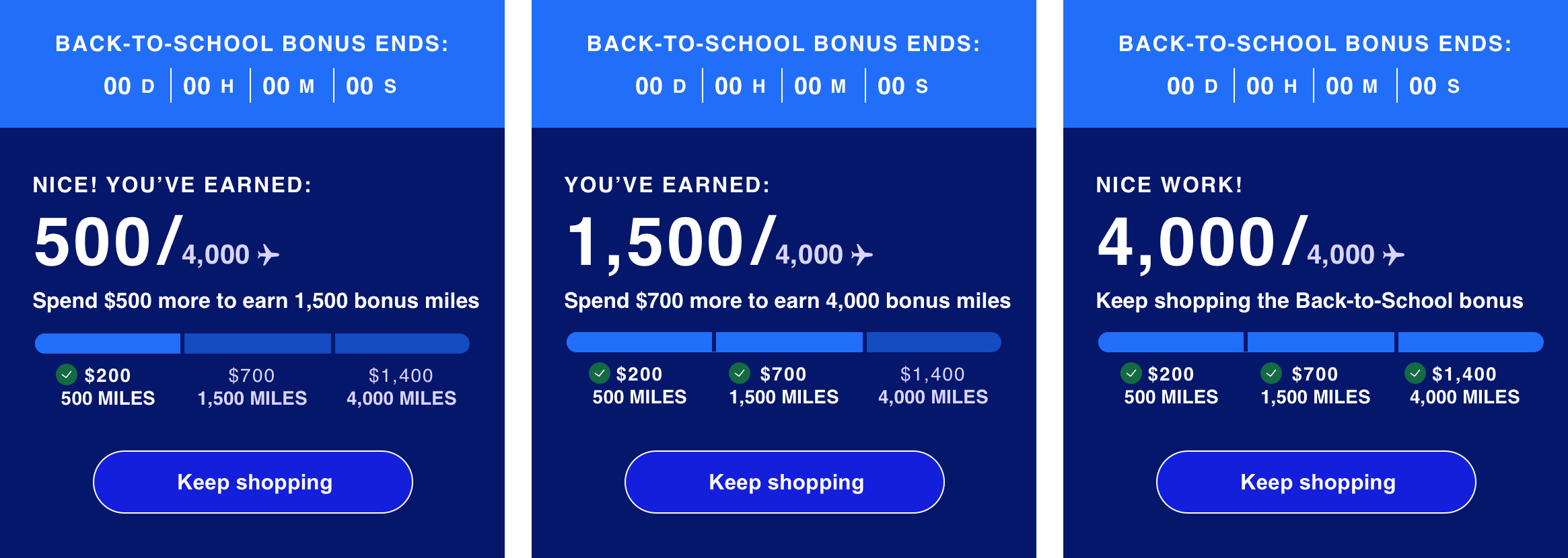 Bonus tracker across three earned tiers